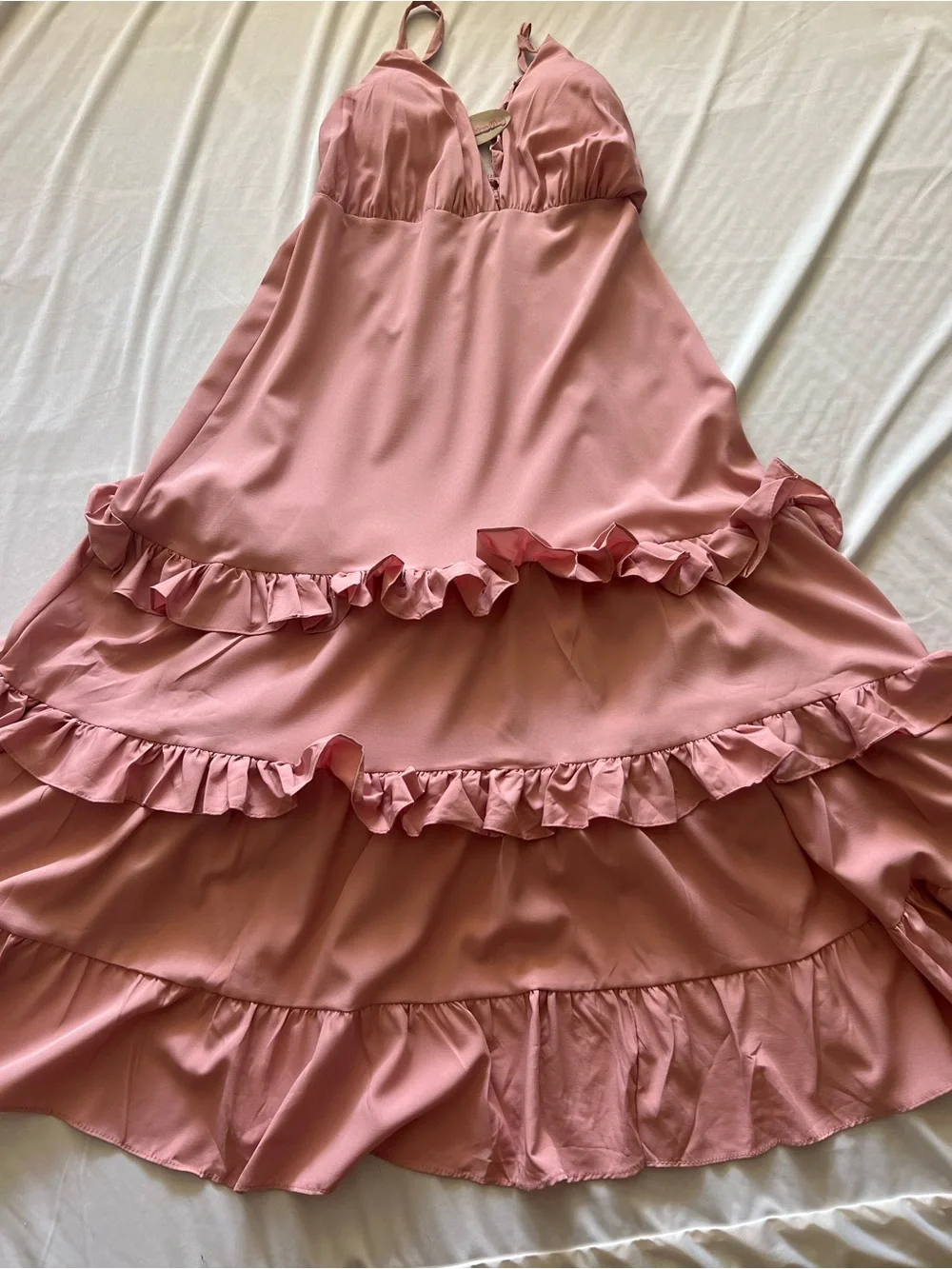 Pink Ruffled V-Neck Sundress